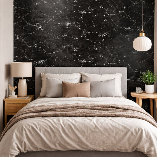 Rouleau Panneau Mural Autocollant Effet Marbre Noir 60 cm x 2,80 m â Ăpaisseur 3 mm