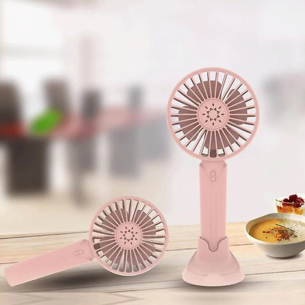 Ventilateur Portable à Main Rechargeable avec Support – USB Sans Fil à 3 Vitesses Rose