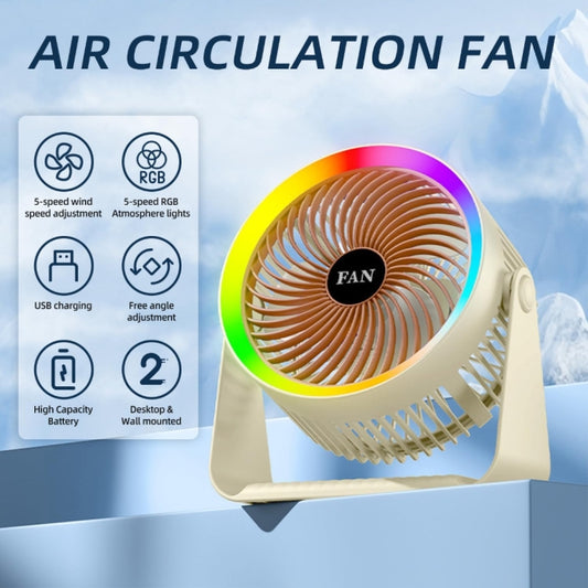 Ventilateur Portable Rechargeable LED RGB – 5 Vitesses – USB Rechargeable- Beige