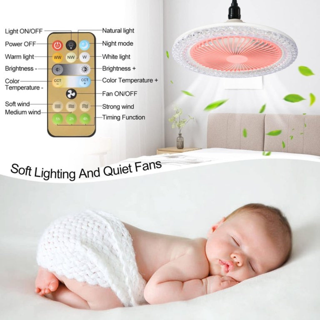 Ventilateur Plafonnier LED 36W avec Télécommande – 3 Vitesses – Éclairage 3 Couleurs - Rose