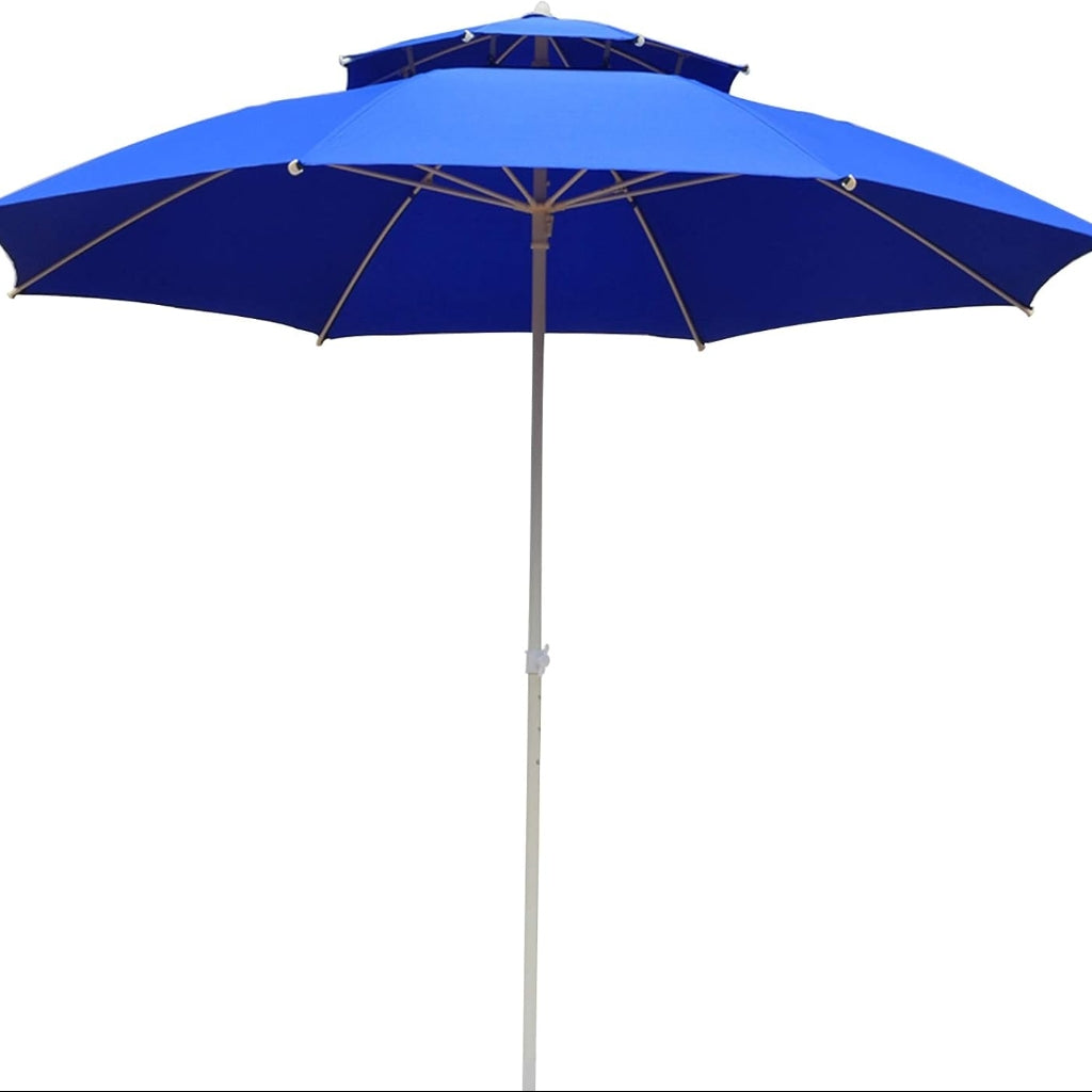 Parasol Extérieur Rond 3 m Double Toit – Hauteur Réglable – Aluminium & Polyester - Bleu