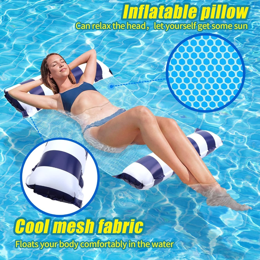 Hamac de Piscine Gonflable 4 en 1 avec Filet – Flotteur Multifonction Pliable – 128 x 68 x 78 cm - Bleu Marine