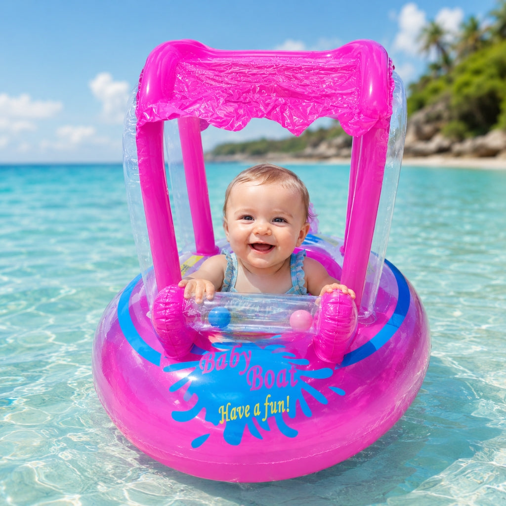 Bouée Gonflable Pour Enfant Avec Auvent Anti-UV – Flotteur évolutif De 0 à 4 Ans, Design Rétro Rayé