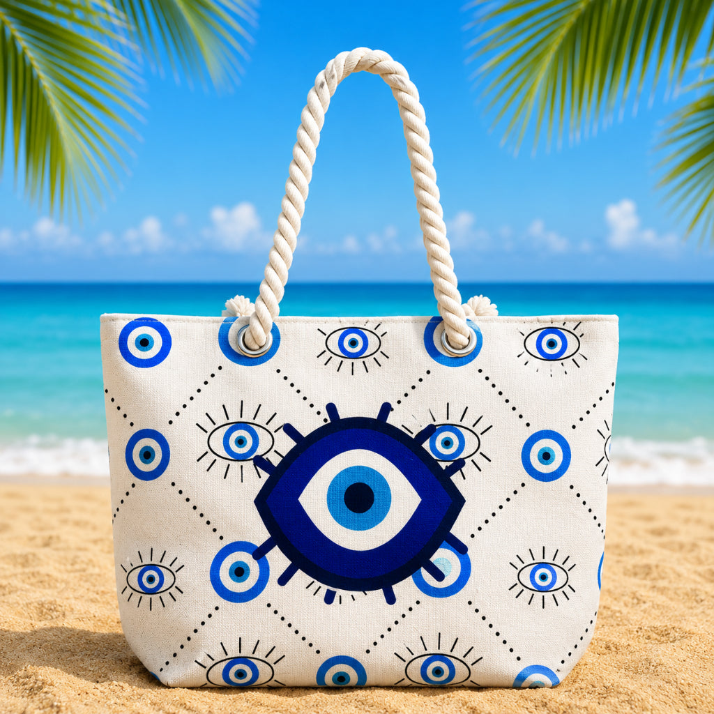 Sac de Plage – Motif Œil Protecteur Bleu 50 x 37 x 14 cm