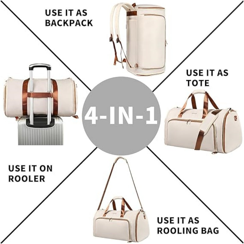 Sac de Voyage 4-en-1 Multifonction – Sac à Vêtements Convertible Imperméable - Blanc
