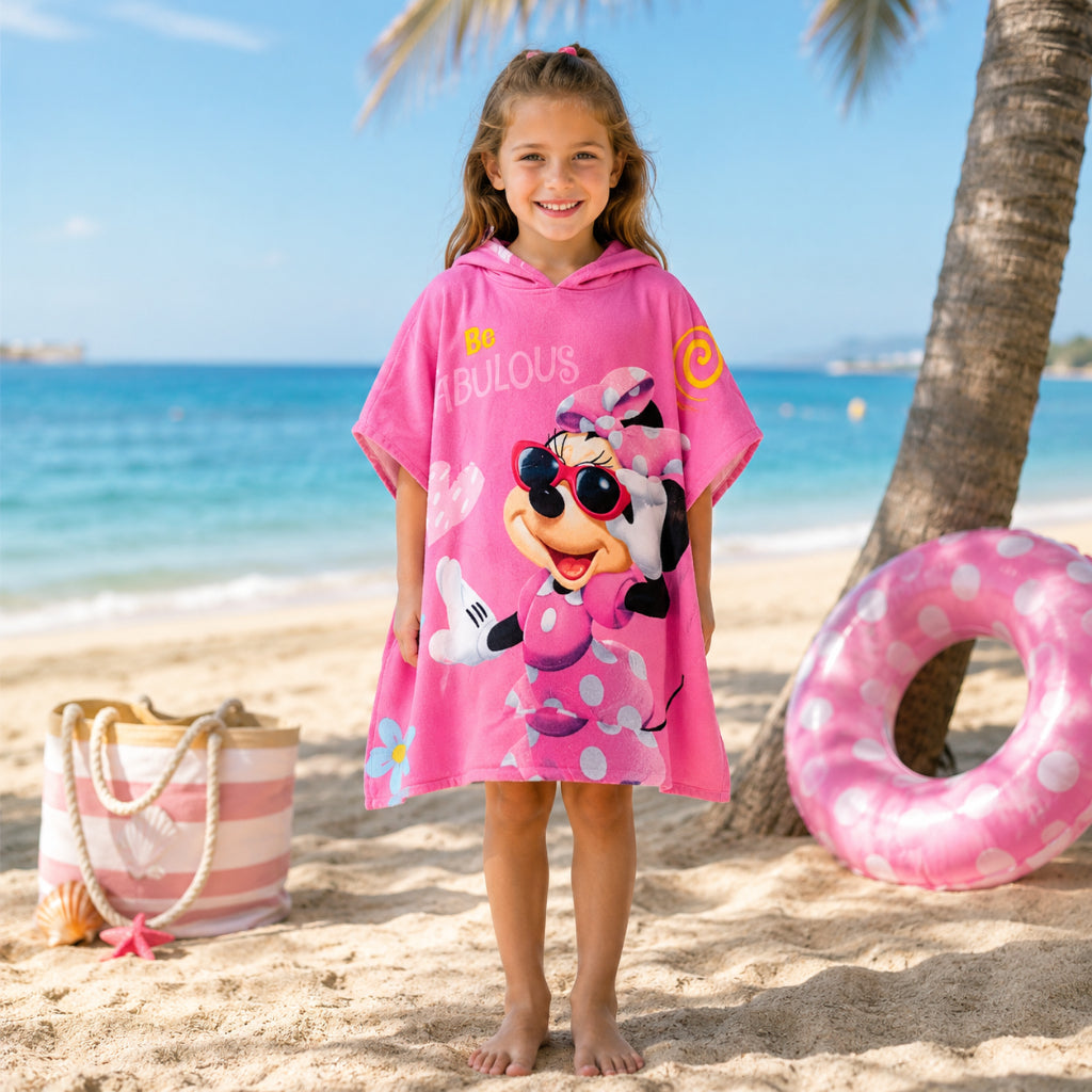 Serviette Poncho Enfant à Capuche Motif Mini Mouse – Standard (2 à 8 ans) - Rose