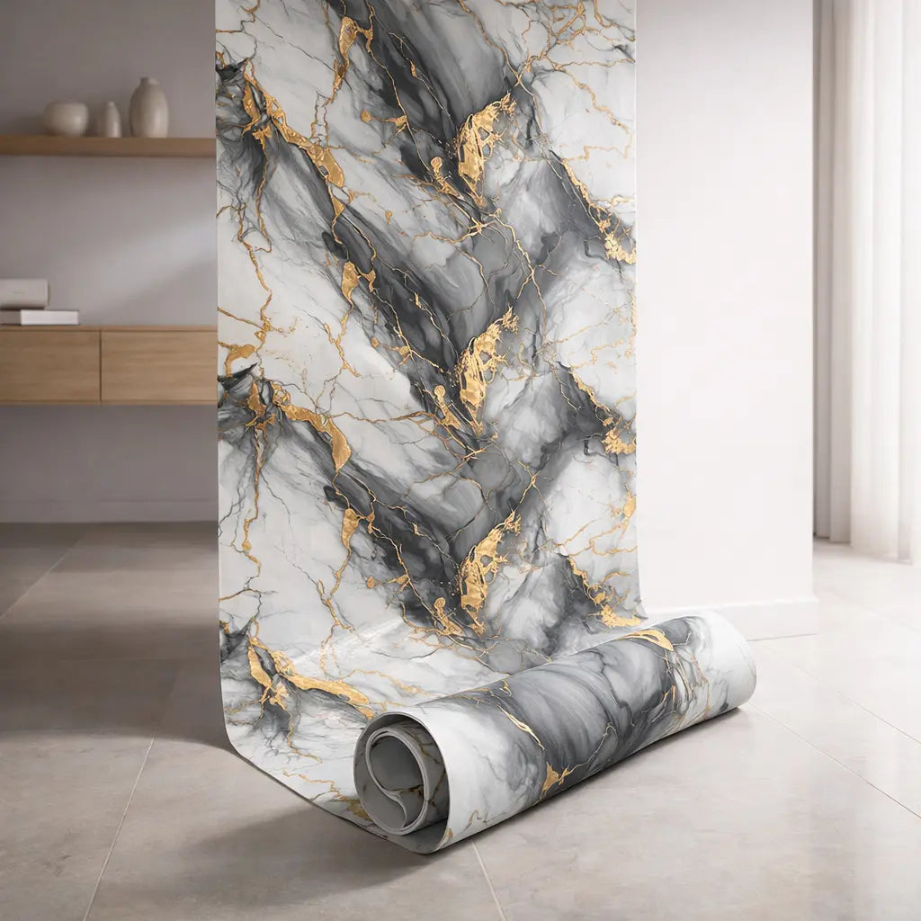 Rouleau Panneau Mural Autocollant Effet Marbre Noir 60 cm x 2,80 m – Épaisseur 3 mm