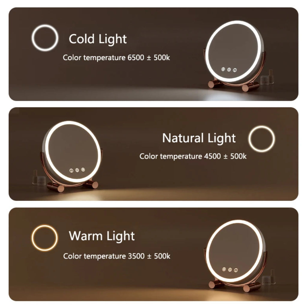 Miroir de Maquillage LED Rechargeable avec Tactile – Rotation 360° Réglable et Ajustable - Rose