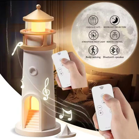 Lampe Phare avec Projection Lune LED et Haut-Parleur Bluetooth â Rechargeable - 3 Niveaux avec TĂ©lĂ©commande et Minuterie