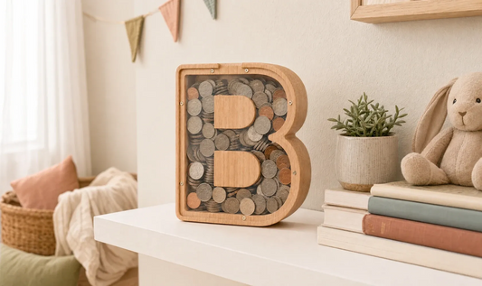 Tirelire en Bois Personnalisée Lettre B avec Vitre Transparente