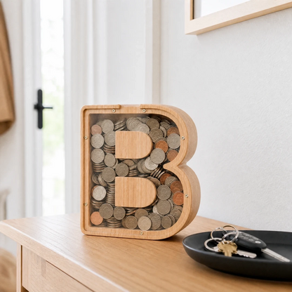 Tirelire en Bois Personnalisée Lettre B avec Vitre Transparente