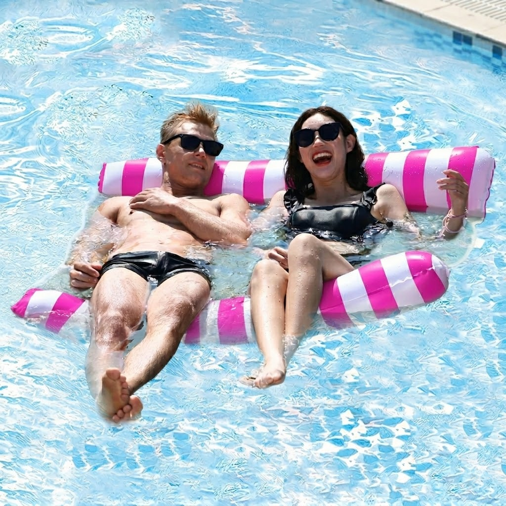 Hamac de Piscine Gonflable Flottant Pliable--SAINTEVE-138 x 132 x 20 cm- 2 places-Rose