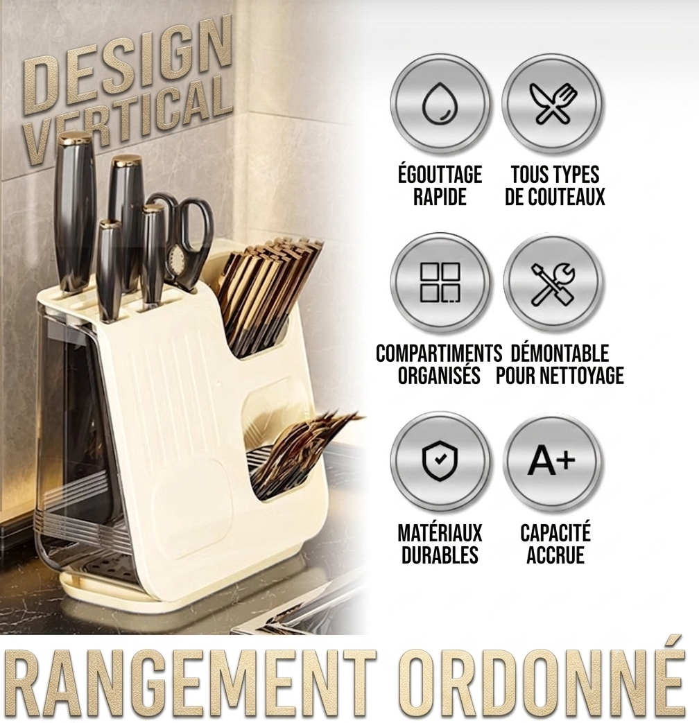 Organisateur Multifonction Pour Ustensiles de Cuisine - 25×11,5×23 cm - Beige