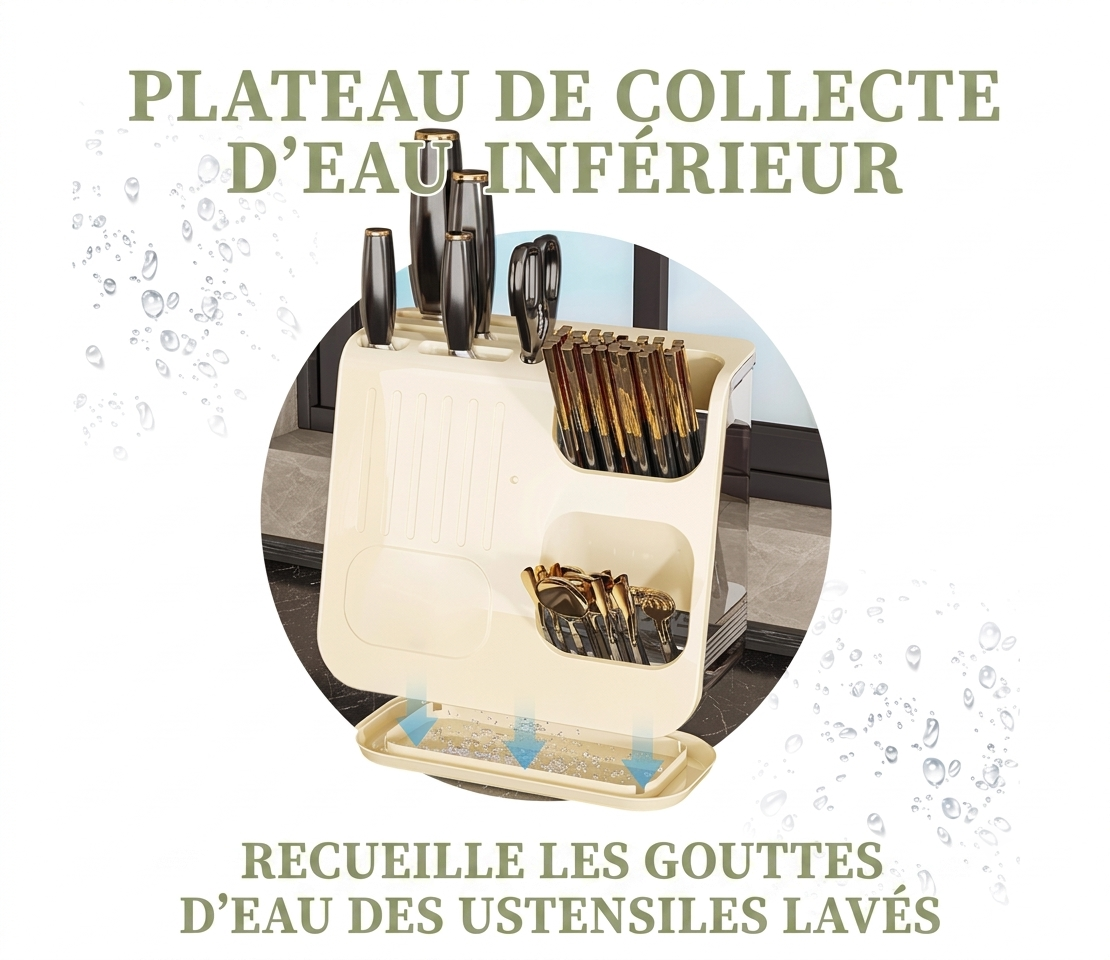 Organisateur Multifonction Pour Ustensiles de Cuisine - 25×11,5×23 cm - Beige