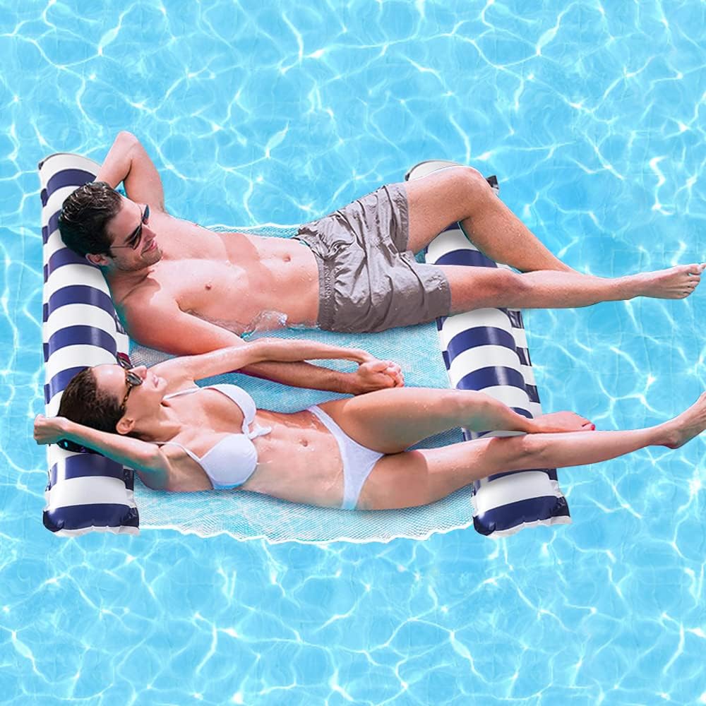 Hamac de Piscine Gonflable Flottant Pliable--SAINTEVE-138 x 132 x 20 cm- 2 places-Bleu