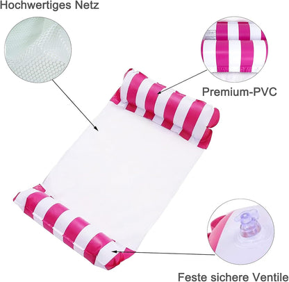 Hamac de Piscine Gonflable 4 en 1 avec Filet – Flotteur Multifonction Pliable – 128 x 68 x 78 cm - Rose