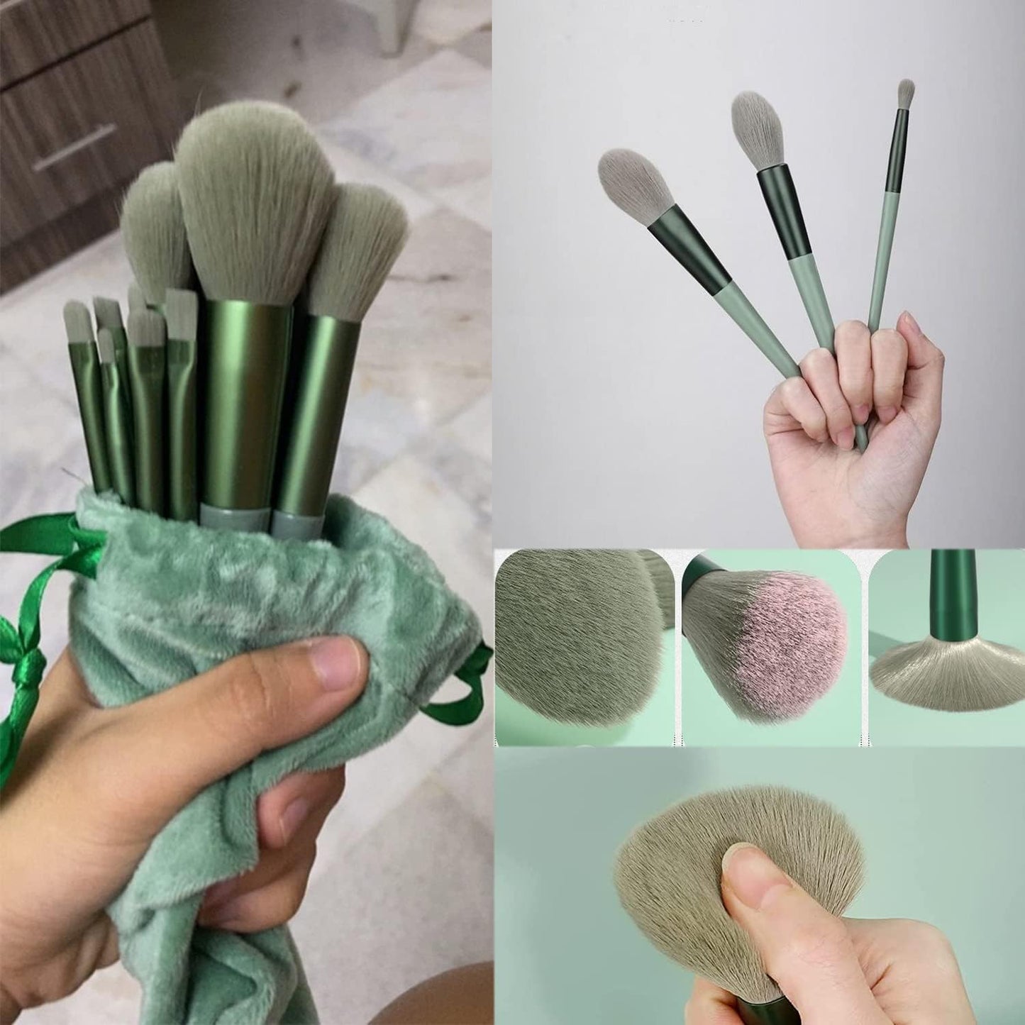 Kit de 13 Pinceaux de Maquillage Professionnels - Vert