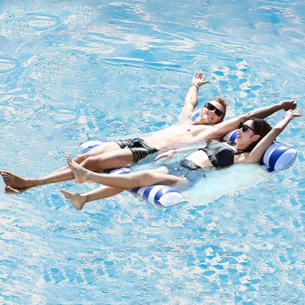 Hamac de Piscine Gonflable Flottant Pliable--SAINTEVE-138 x 132 x 20 cm- 2 places-Bleu