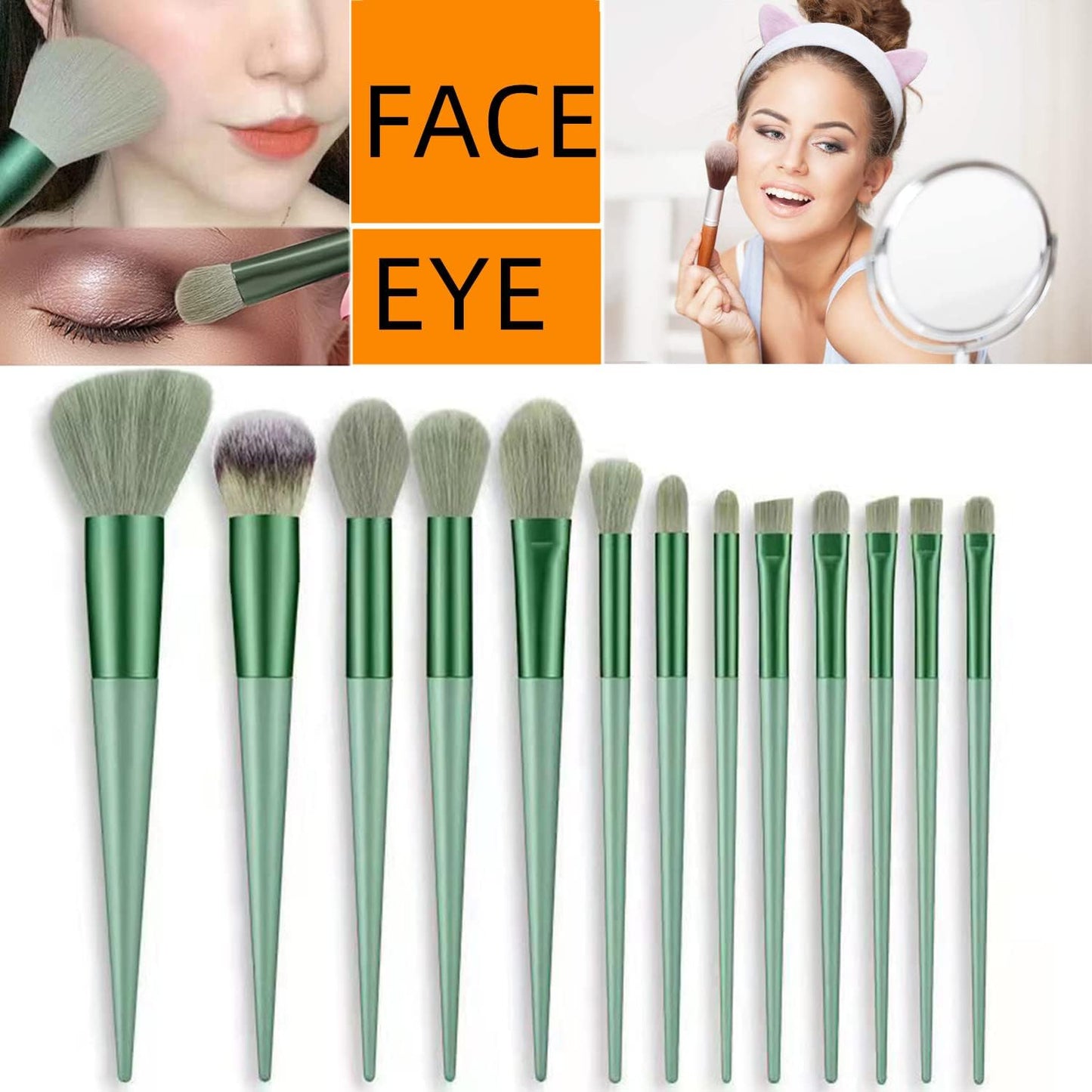 Kit de 13 Pinceaux de Maquillage Professionnels - Vert