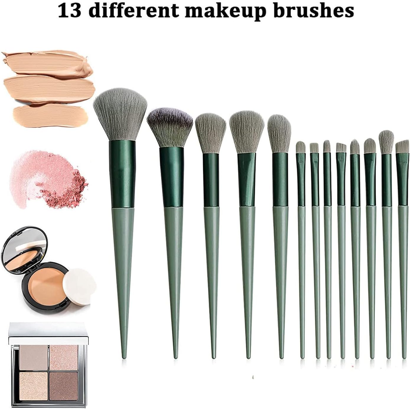 Kit de 13 Pinceaux de Maquillage Professionnels - Vert