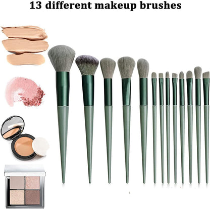 Kit de 13 Pinceaux de Maquillage Professionnels - Vert