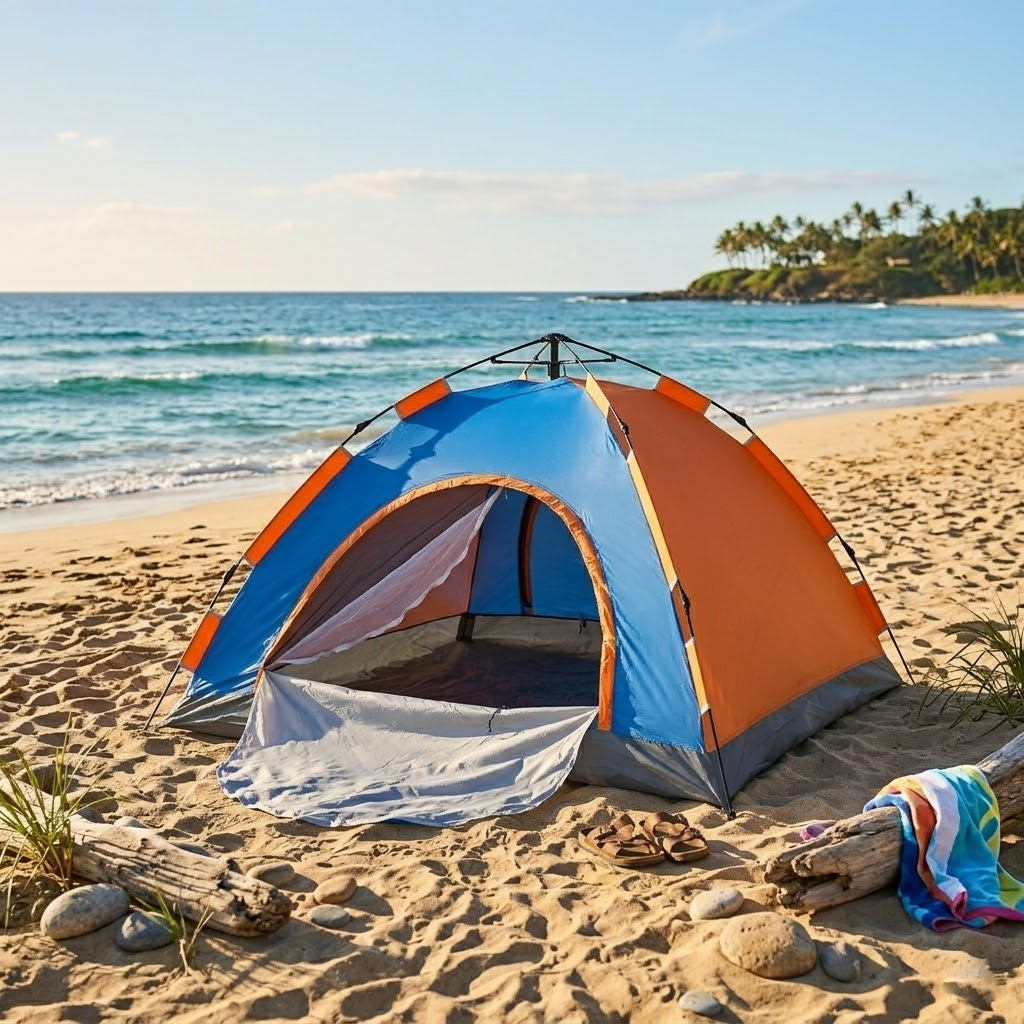 Tente Automatique 4 Places – 2 x 2 x 1,50 m – Tente Portable avec Sac de Transport - Bleu & Orange