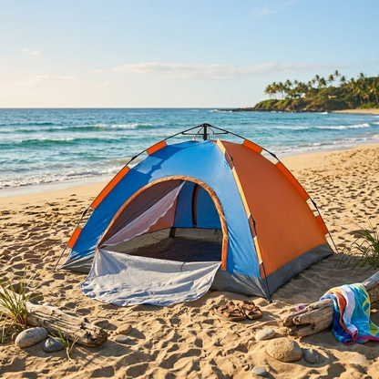 Tente Automatique 4 Places – 2 x 2 x 1,50 m – Tente Portable avec Sac de Transport - Bleu & Orange