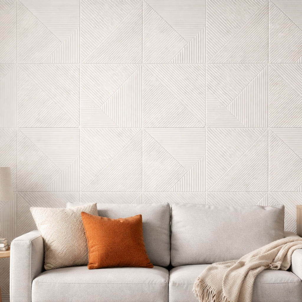 Pack de 10 Panneaux Muraux 3D Adhésifs Blancs – Motif Géométrique 70×70 cm