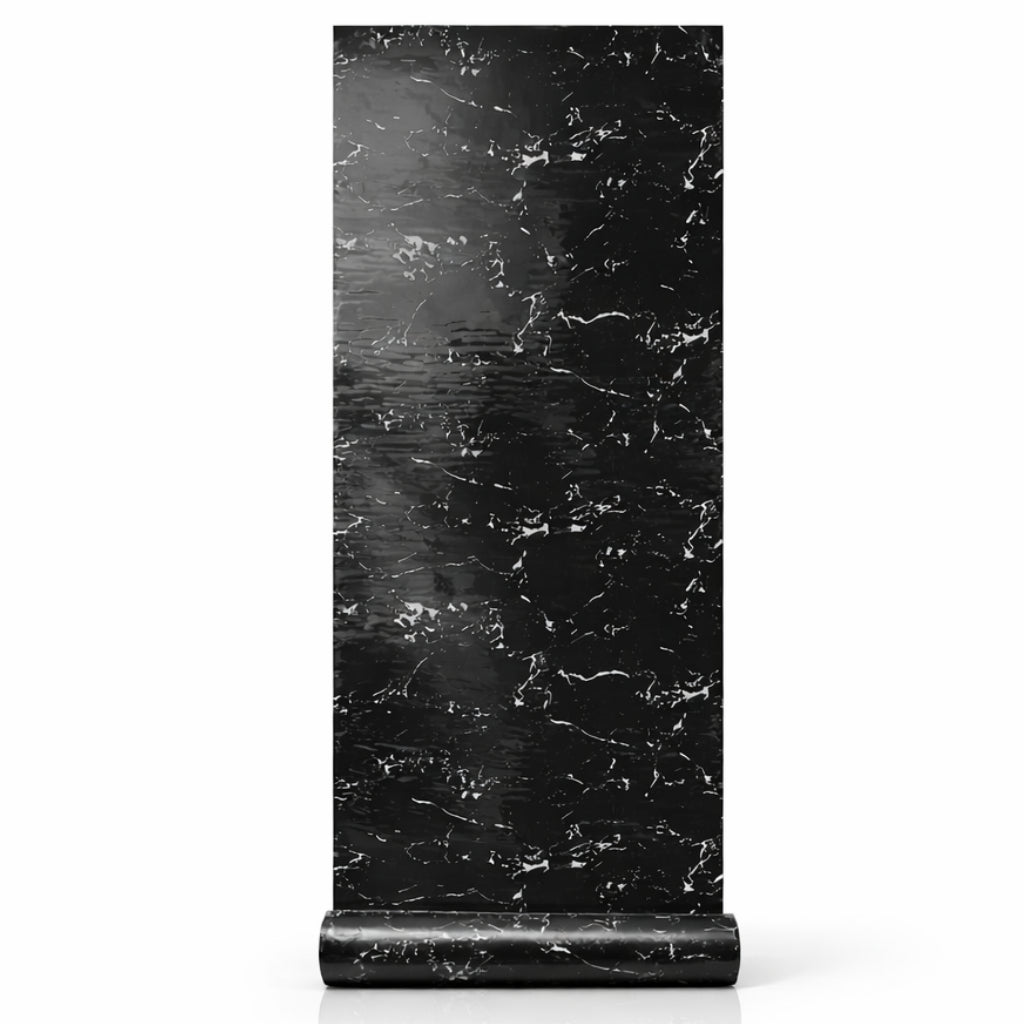 Rouleau Panneau Mural Autocollant Effet Marbre Noir 60 cm x 2,80 m – Épaisseur 3 mm