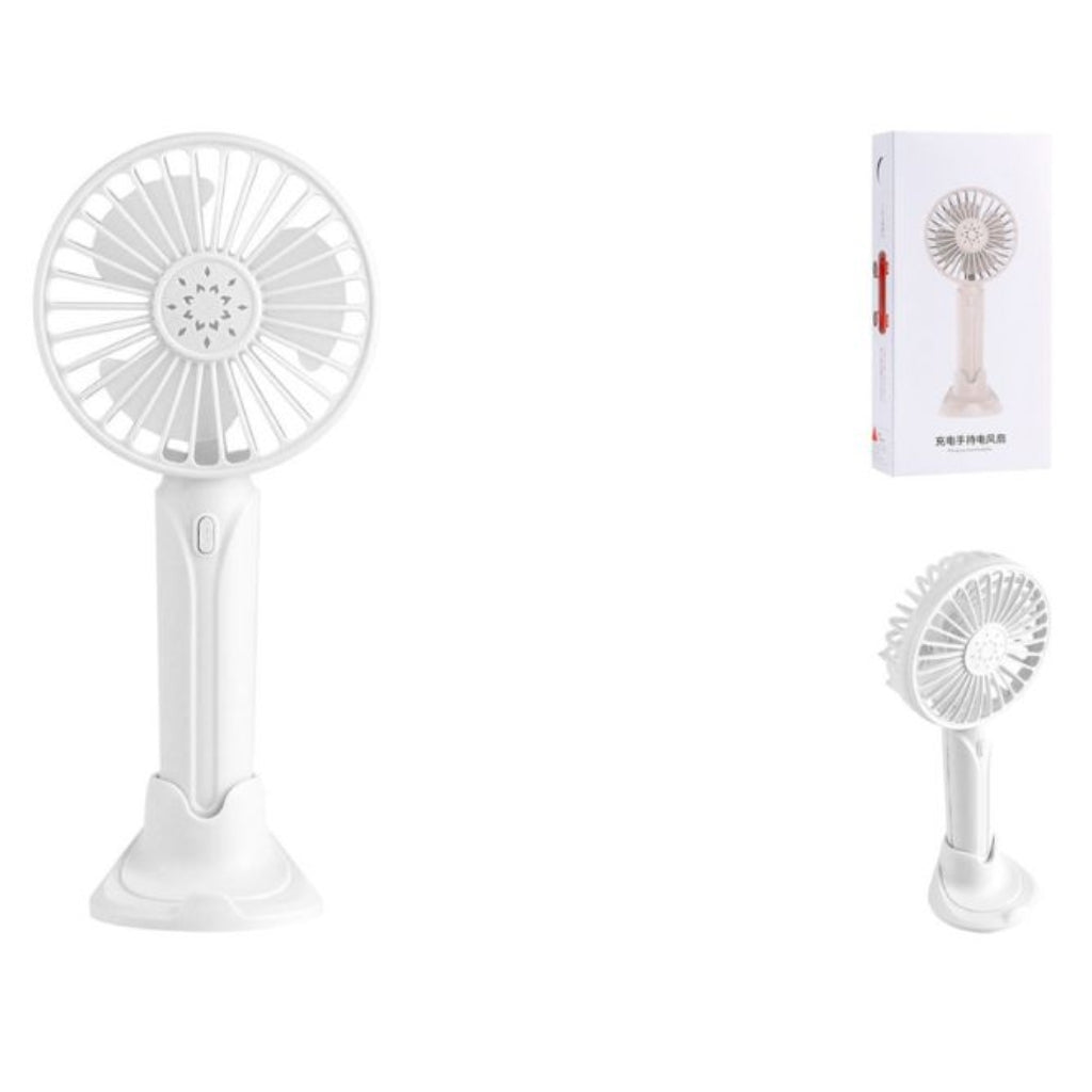 Ventilateur Portable à Main Rechargeable avec Support – USB Sans Fil à 3 Vitesses Blanc