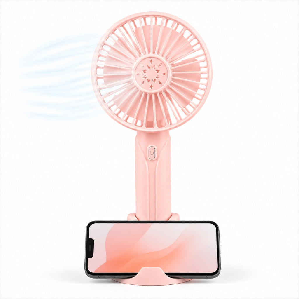 Ventilateur Portable à Main Rechargeable avec Support – USB Sans Fil à 3 Vitesses Rose