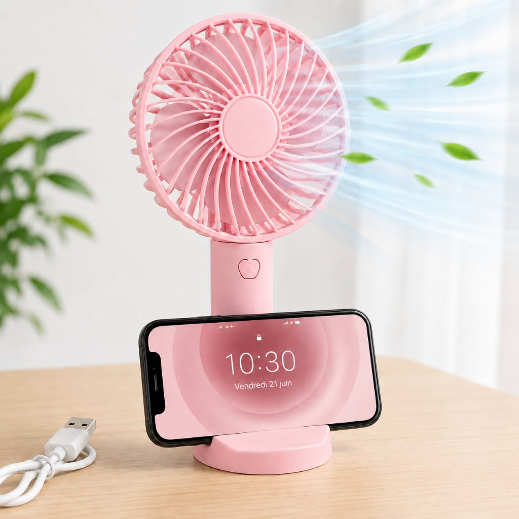 Mini Ventilateur Portable Rechargeable – 3 Vitesses – Rose