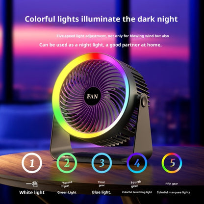 Ventilateur Portable Rechargeable LED RGB – 5 Vitesses – USB Rechargeable