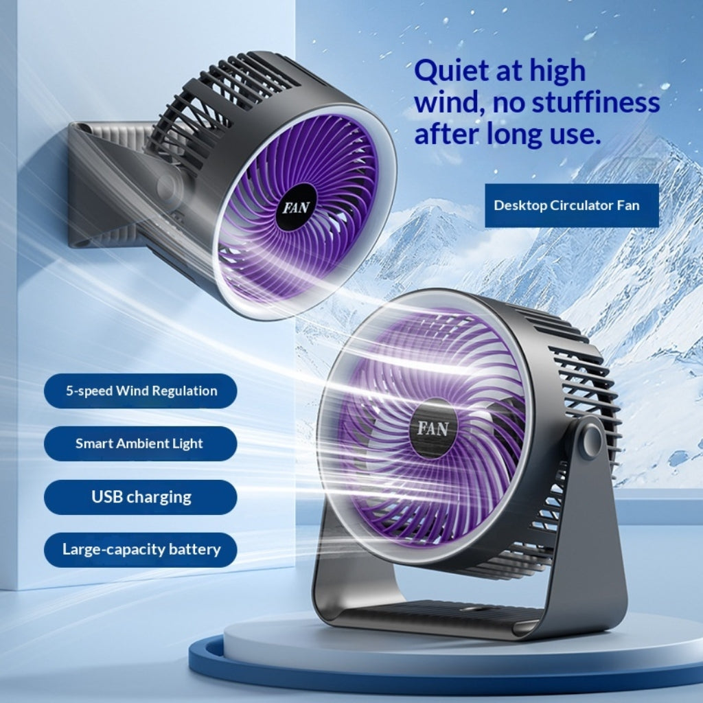 Ventilateur Portable Rechargeable LED RGB – 5 Vitesses – USB Rechargeable