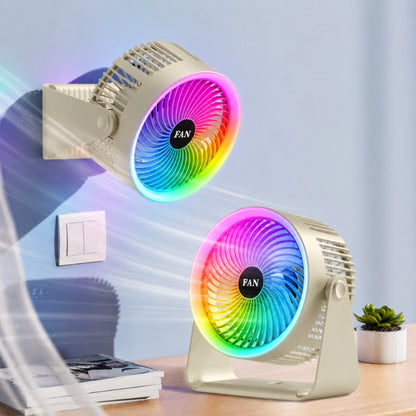 Ventilateur Portable Rechargeable LED RGB – 5 Vitesses – USB Rechargeable- Beige