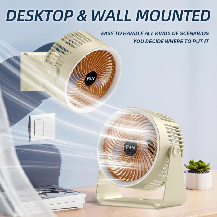 Ventilateur Portable Rechargeable LED RGB – 5 Vitesses – USB Rechargeable- Beige