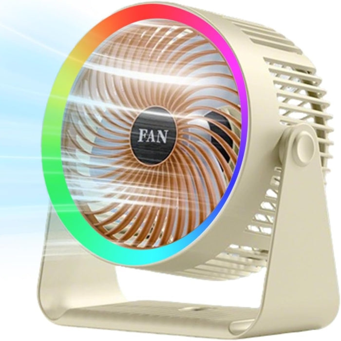 Ventilateur Portable Rechargeable LED RGB – 5 Vitesses – USB Rechargeable- Beige