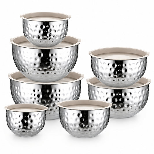 Set de 7 Bols en Acier Inoxydable avec Couvercles – 12 à 24 cm