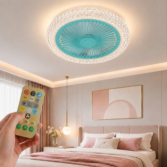 Ventilateur Plafonnier LED 36W avec Télécommande – 3 Vitesses – Éclairage 3 Couleurs - Bleu