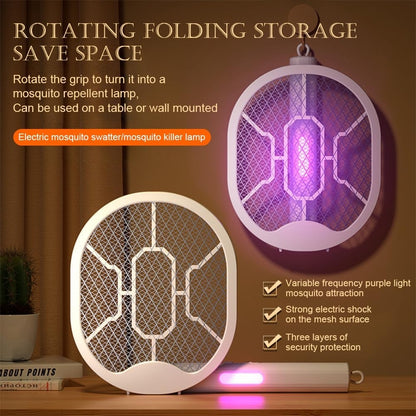 Raquette Électrique Anti-Moustiques Rechargeable 3 en 1 - Blanc– USB Type-C – Pliable avec Lampe UV