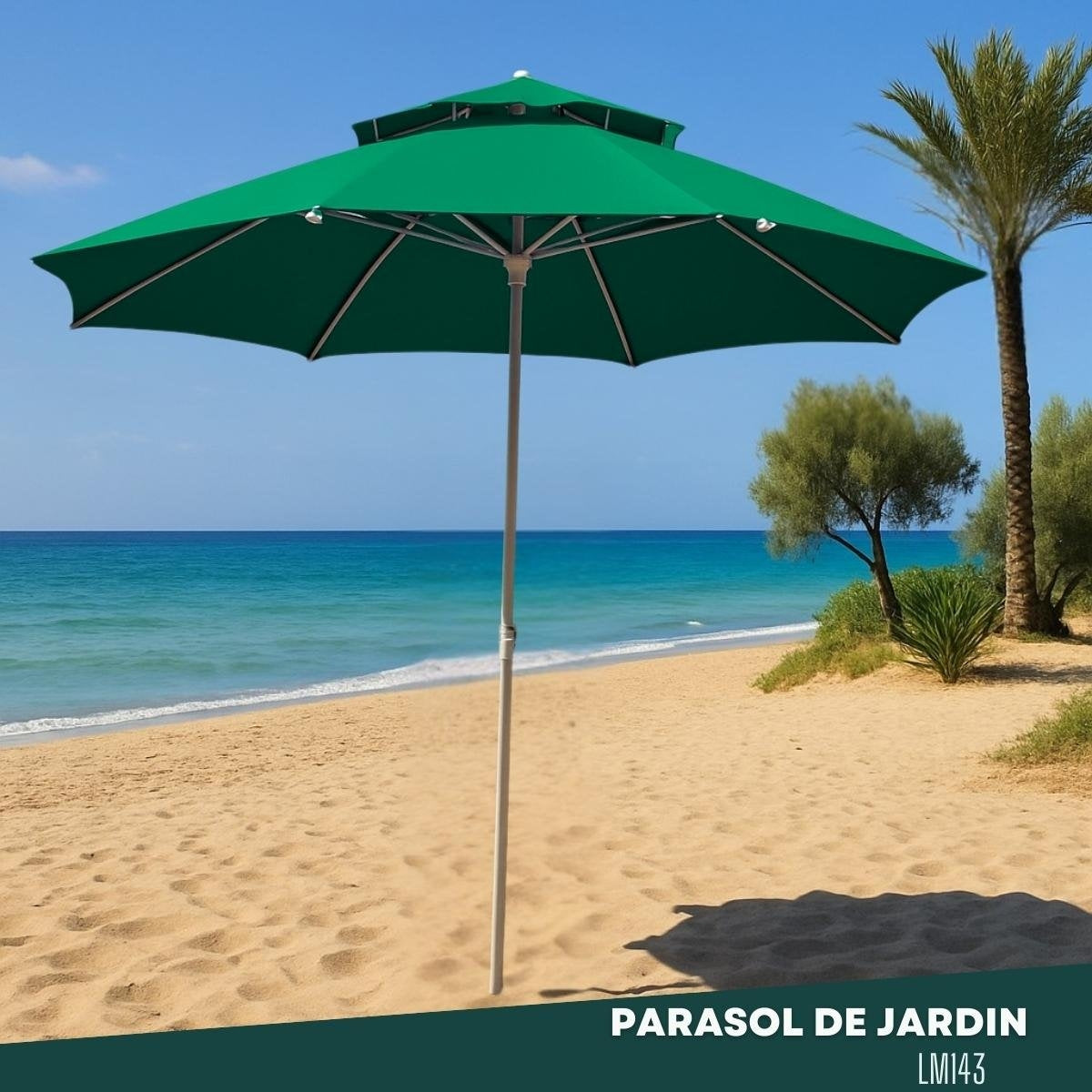 Parasol Extérieur Rond 3 m Double Toit – Hauteur Réglable – Aluminium & Polyester - Vert