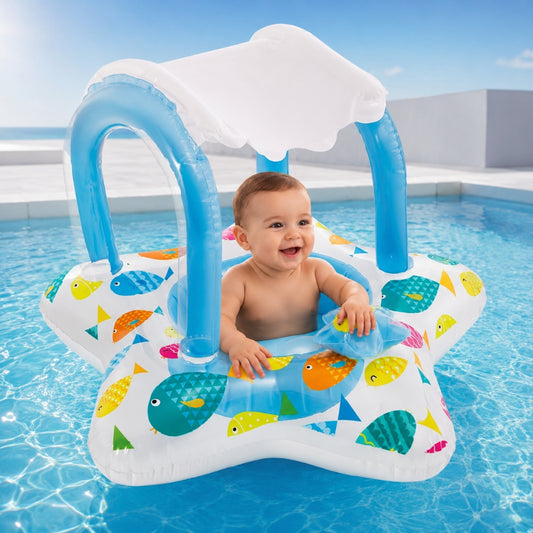 Intex Bouée Gonflable Bébé avec Auvent de Protection UV – Flotteur de Piscine Sécurisé 81 × 79 cm