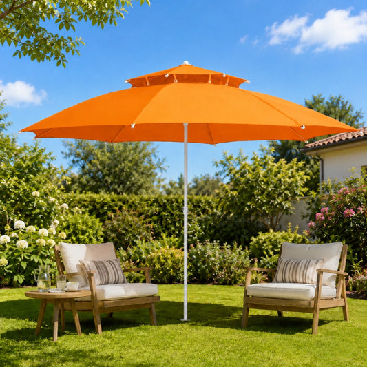 Parasol Extérieur Rond 3 m Double Toit – Hauteur Réglable – Aluminium & Polyester - Orange