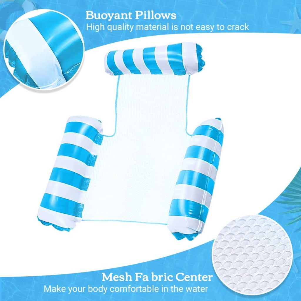 Hamac de Piscine et Plage Gonflable avec Filet – 115 x 105 x 15 cm - Bleu Ciel