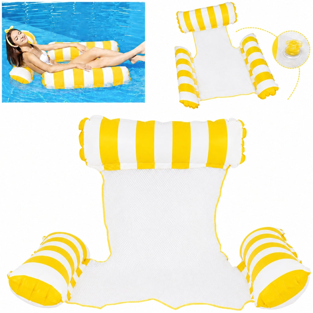 Hamac de Piscine et Plage Gonflable avec Filet – 115 x 105 x 15 cm - Jaune
