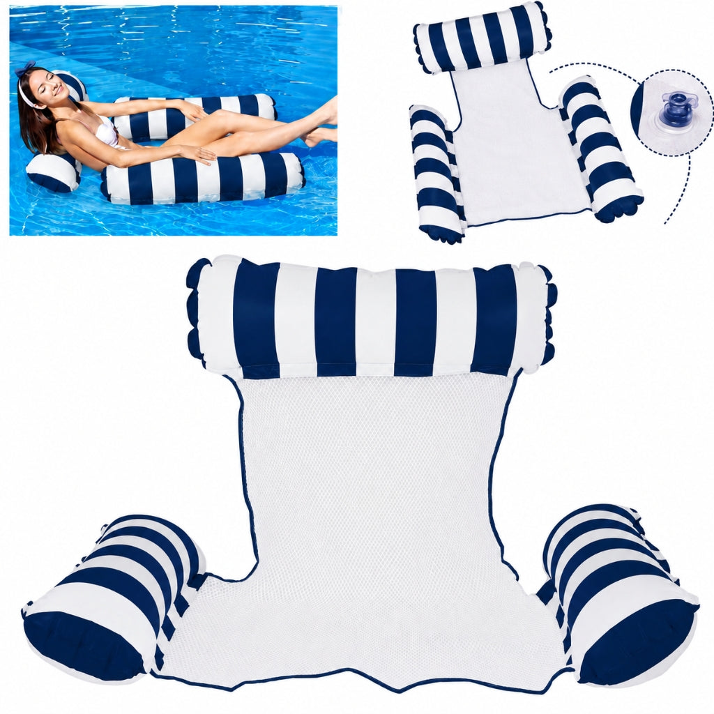 Hamac de Piscine et Plage Gonflable avec Filet – 115 x 105 x 15 cm - Bleu Marine