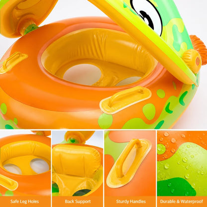 Bouée Gonflable Dinosaure Avec Pare-Soleil pour Enfant – Jaune – 70 x 70 cm
