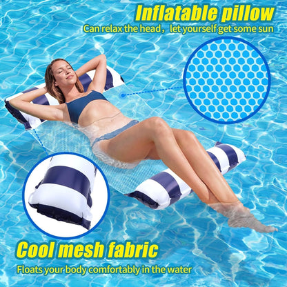 Hamac de Piscine Gonflable 4 en 1 avec Filet – Flotteur Multifonction Pliable – 128 x 68 x 78 cm - Bleu Marine