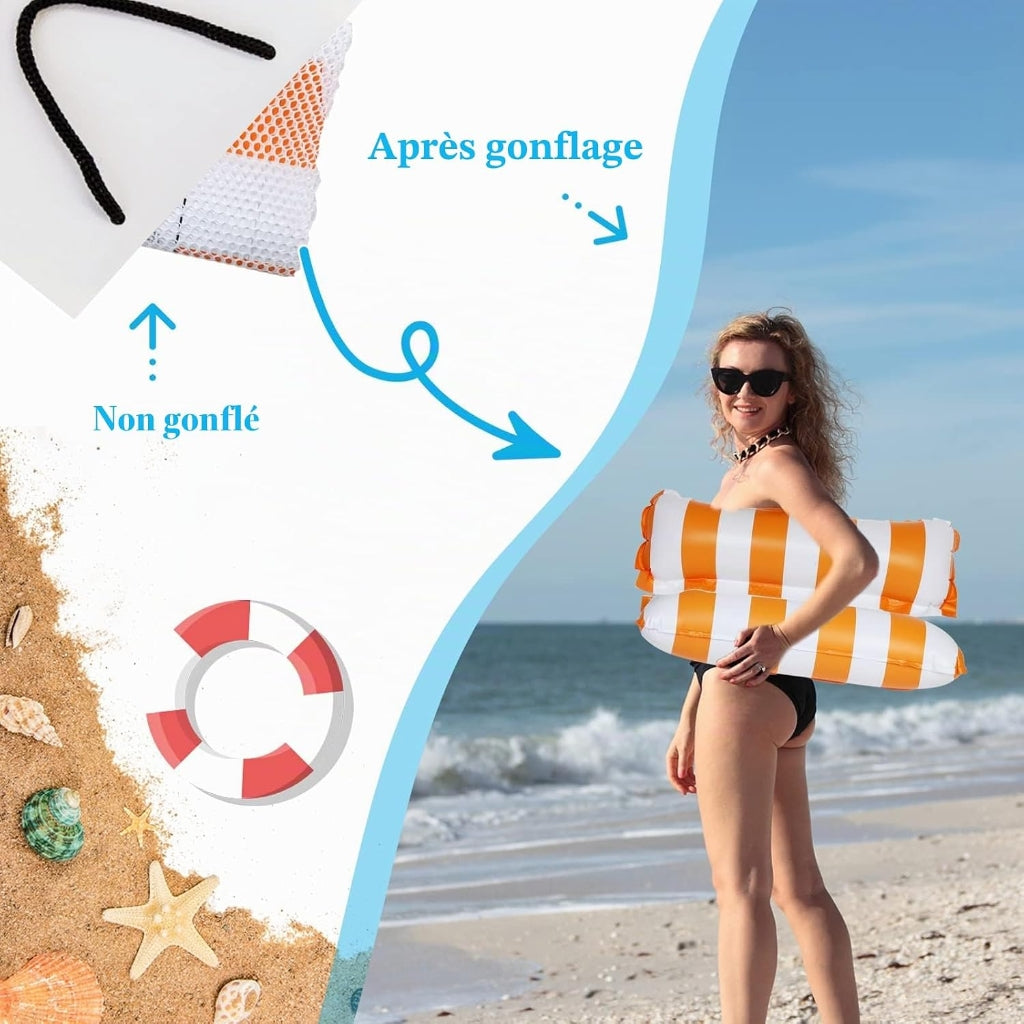 Hamac de Piscine Gonflable 4 en 1 avec Filet – Flotteur Multifonction Pliable – 128 x 68 x 78 cm - Orange