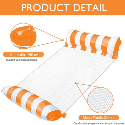 Hamac de Piscine Gonflable 4 en 1 avec Filet – Flotteur Multifonction Pliable – 128 x 68 x 78 cm - Orange
